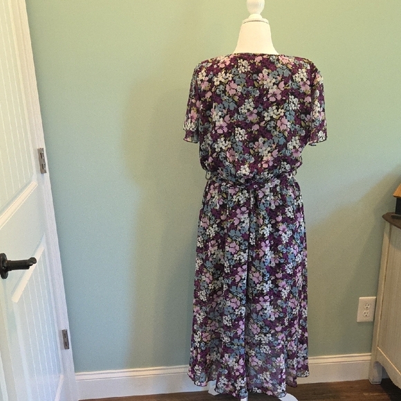 Prettygarden Purple Floral V-Neck Flutter Sleeve Wrap Dress Women's XXL (20-22) - Picture 10 of 10